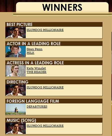 Foto lista castigatori Oscar 2009